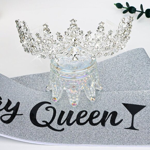 Silver Crystal Princess Crown and Glitzy Birthday Queen Sash Party Set main image 4
